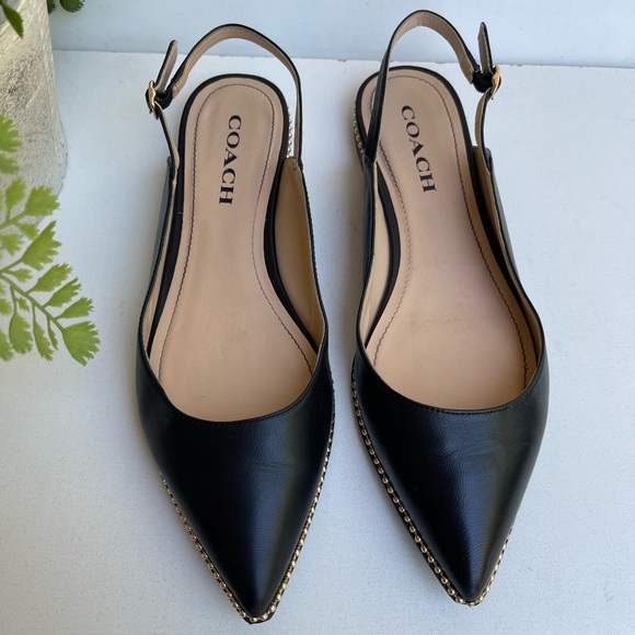 Coach Shoes - Coach black leather slingback flat shoes size 8